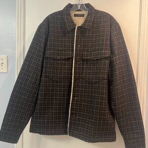 NWOT ALL SAINTS Mens Plaid Shirt Jacket Wool Blend Sherpa Lined Size L